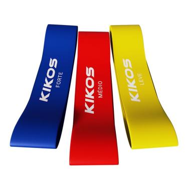 Imagem de Kit Mini Bands 50x5cm com 3 Faixas Elásticas de Látex para Treino Funcional Intensidades Variadas Kikos