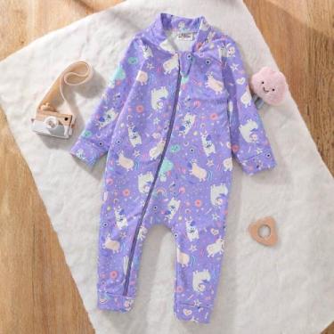 Imagem de Macacão Boucle Peluciado Bebê Com Zíper Estampado Inverno - Fofotinhos