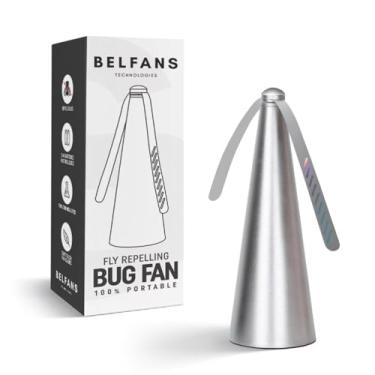 Imagem de Belfans Ventilador repelente de moscas para mesas – alimentado por USB/pilha AA, mata-moscas sem som com lâminas holográficas – Ventilador portátil para abelhas, vespas e uso ao ar livre (1, prata)
