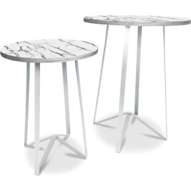 Imagem de Mesa De Canto Dupla Palon Redonda Decoração Para Sala Branco/Vulcano -