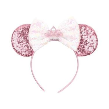 Imagem de Tiara Feminina Roxa E Rosa Da Minnie Com Orelhas De Lantejoulas E Laço