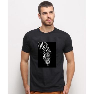 Imagem de Camiseta masculina Preta algodao Zebra Perfil Arvore Natureza Animal