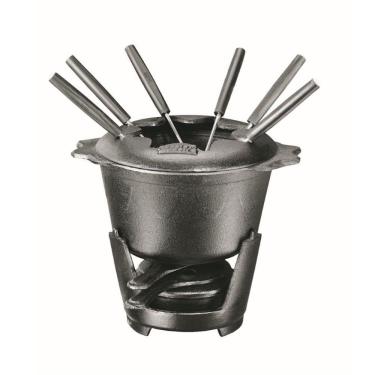 Imagem de Fondue Chef para Queijo e Chocolate em Ferro Fundido com Fogareiro a Álcool e 6 Garfos para Mesa de Jantar Preto Panela