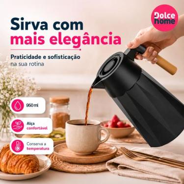 Imagem de Garrafa Térmica Prisma Preta 950ml Café Chá Cabo Madeira - DOLCE HOME