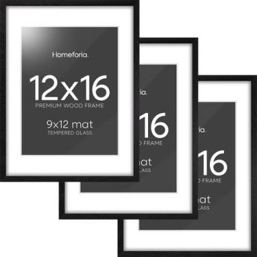 Imagem de Porta-retrato Homeforia 12x16 preto em madeira com passe-partout 9x12