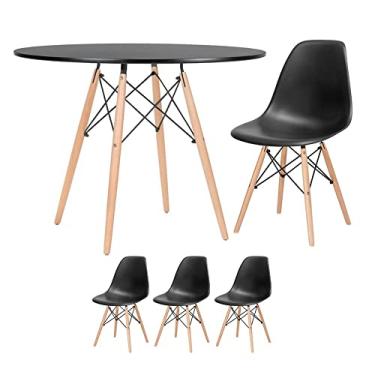 Imagem de Loft7, Kit - Mesa redonda Eames 100 cm preto + 3 cadeiras Eiffel Dsw Preto
