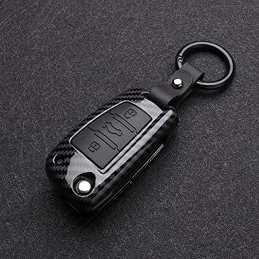 Imagem de WSWJDW Fibra de carbono ABS Car Key Case Cover Keychain Ring Key Bag, apto para Audi A3 8L 8P A4 B6 B7 B8 C6 4F RS3 Q3 Q7 TT 8L 8L 8V S3 C5 C6, A, preto de carbono