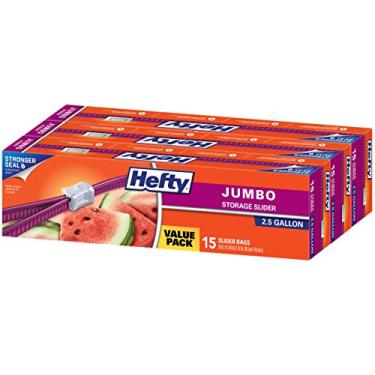 Imagem de Hefty Sacos de armazenamento jumbo deslizantes, tamanho 2,5 galões, 3 caixas de 15 sacos (45 no total)