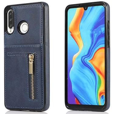 Imagem de Carteira de couro de luxo com zíper para Huawei P30 P30 Lite Pro Mate20 Mate20 Pro Lite, Azul, para Huawei P30