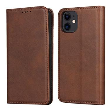 Imagem de Capa para iPhone 13 Mini/13/13 Pro/13 Pro Max, capa carteira magnética de couro de luxo com compartimento para cartões, capa interna de TPU (poliuretano termoplástico) à prova de choque, marrom 1,13 de 6,1 polegadas