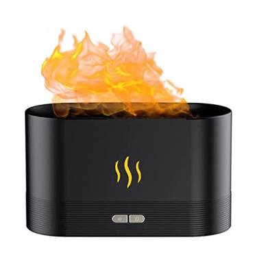 Imagem de Pequeno umidificador de chama evaporativo, difusor de óleo essencial com luz noturna de chama, umidificador de quarto para quarto, para casa pequena sala de escritório viagem super silenciosa, desligamento automático (preto)