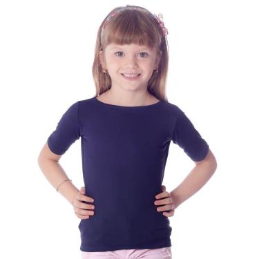 Imagem de Blusa Infantil Feminina com Proteção UV Azul Marinho Meia Manga Decote Canoa