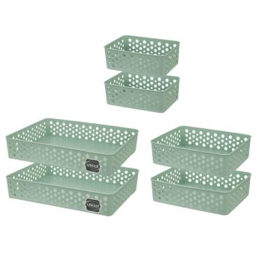 Imagem de Kit 6 Cestos Organizador Rattan Armário Gaveta Lavanderia