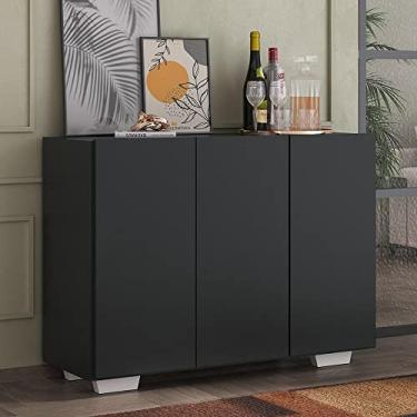 Imagem de Aparador Buffet 3 Portas com Pés Quadrados Veneza Multimóveis Mp1010 Preto/branco