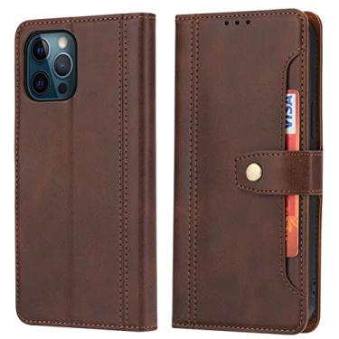 Imagem de GSYH Capa para iPhone 13/13 Pro/13 Pro Max, Capa de couro PU com fecho magnético fino com função de suporte e compartimento para cartão de crédito Capa carteira flip à prova de choque, marrom, 13 15,5 cm