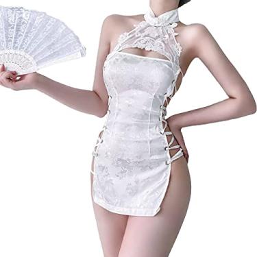 Imagem de Lingerie de roupas Cheongsam Costume Anime Babydoll Terno Estilo Chinês Cosplay sexy (Branco #1)