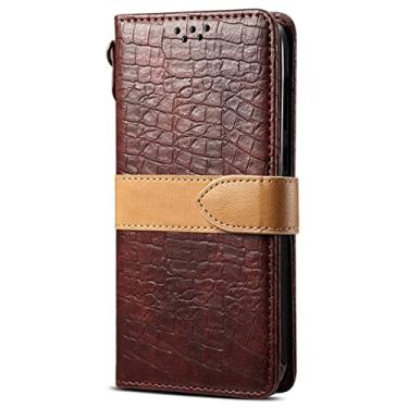 Imagem de Capa para iPhone 13/13 Pro/13 Pro Max, capa carteira de couro PU padrão de crocodilo com compartimentos para cartão Kickstand fivela magnética à prova de choque TPU interna, marrom, 13pro 15,1 cm