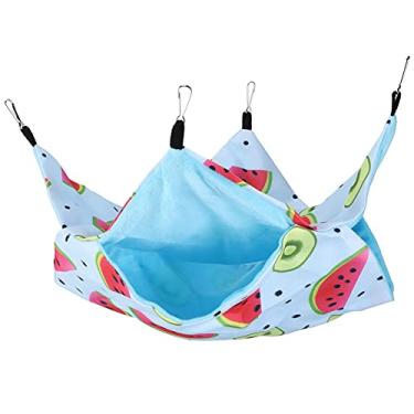 Imagem de Vbestlife Rede para pendurar hamster para animais de estimação, com estampa de desenho animado, rede para animais de estimação, com acessórios fixos, adequada para hamsters, porquinhos-da-índia, chinchilas, furões (código L, melancia kiwi)