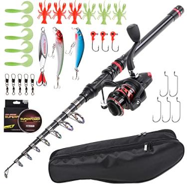 Imagem de Qudai Vara de pesca e carretel combinação de fibra de carbono vara de pesca telescópica com carretel giratório combo bolsa de transporte de água salgada viagem de água doce iscas de pesca gabarito gan