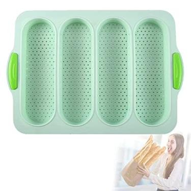 Imagem de Panela de baguete de silicone, panela de baguete francesa antiaderente para assar, panela de pão francês de silicone, bandeja de baguete, panela de pão de cachorro-quente, assadeira de rolo Hoagie, ferramentas de cozimento para restaurante doméstico (verde)