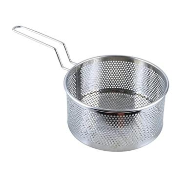 Imagem de FAKEME Cesta de chip para fritar para frigideira de aço inoxidável com alça Ferramenta de cozinha Talheres para alimentos - Grande