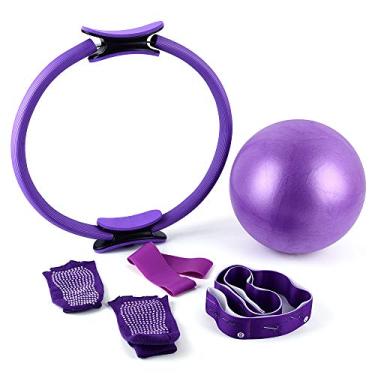 Imagem de Kiboule 5 peças conjunto de exercícios de ioga 16,5 polegadas anel de pilates círculo bola de pilates resistência loop banda tira elástica meias antiderrapantes para fisioterapeutas treinadores espor