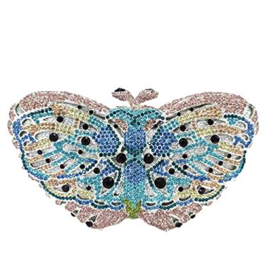 Imagem de Boutique De FGG Bolsa de mão borboleta Minaudiere feminina com strass, bolsa de mão para noite e casamento, bolsa clutch de cristal, mini, Azul 17, Mini