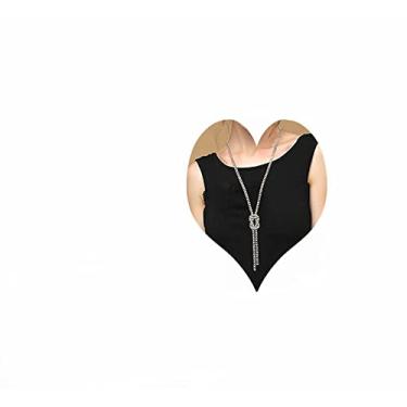 Imagem de Colar longo com pingente de nó de cristal catercing para mulheres, suéter, corrente, colar, gargantilha ajustável, elegante, joias, acessórios de strass, colocação elegante, inverno, festa noturna