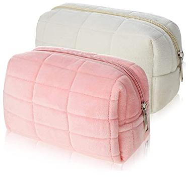 Imagem de Bolsa de maquiagem de pelúcia bolsa de cosméticos para mulheres, com zíper grande cor sólida bolsa de higiene pessoal de viagem bolsa de higiene pessoal de viagem bolsa de lavagem (2 peças-02)