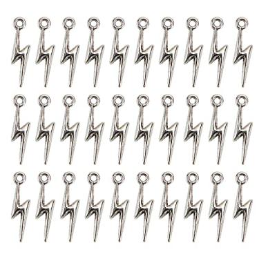 Imagem de AUEAR, Pacote com 100 pingentes em forma de flash de relâmpago, pingentes de liga para fabricação de joias, pulseira de suprimento, colar, brincos, faça você mesmo, prata antiga, Prata