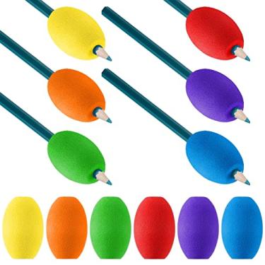 Imagem de Outus 12 peças de aderência para caneta de ovo para crianças, adulto, caneta de escrita à mão, suporte de espuma para auxiliar de escrita, acolchoado macio para desenhar, uso de alunos, destros ou