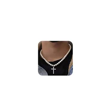 Imagem de Colar de pérolas para homens gargantilha de pérolas falsas colar de pérolas em camadas cubano colar para mulheres e homens presentes para namorado/marido/filho, Zinco, Sem Pedra Preciosa