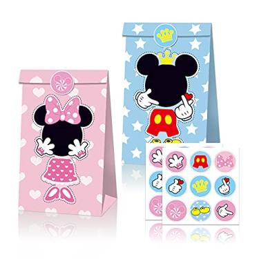 Imagem de Bolsa de doces de festa para Mickey Minnie, artigos de festa temáticos Mickey Minnie, saco de doces de papel Mickey Minnie (dê adesivos)