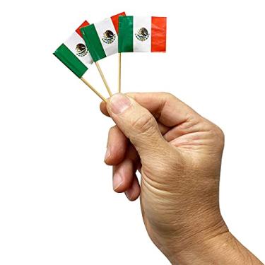 Imagem de Palitos de dentes com bandeira mexicana KingSeal, 6,35 cm - 2 pacotes de 144 cada (288 peças no total), palhetas com a bandeira do México para sanduíches, aperitivos, coquetéis e mais!