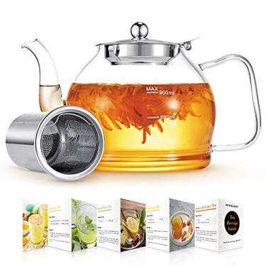 Imagem de Chaleira de vidro, bule de chá de vidro com infusor removível, bule de chá transparente de 118 ml para chá em flor, chá solto, conjunto de chá de flores, linha de escala, guia de cafeteira de vidro borossilicato