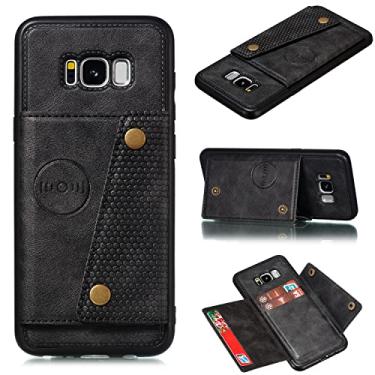 Imagem de Capa flip capa carteira para Samsung Galaxy S8 Plus capa de fivela dupla, capa protetora de corpo inteiro à prova de choque com slot para cartão capa traseira do telefone (cor: preto)