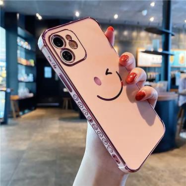 Imagem de Capa de telefone de rosto de sorriso de desenhos animados de luxo para iphone 12 11 pro x xr xs max 12 mini capa de silicone cor doce, rosa, para iphone 12 pro