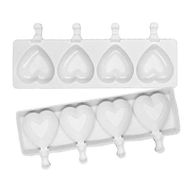 Imagem de Molde de picolé, Hosuho 1 peça 4 cavidades em forma de coração 3D molde de silicone para pirulito de gelo, molde branco macio reutilizável para fazer sorvete faça você mesmo pudim de iogurte