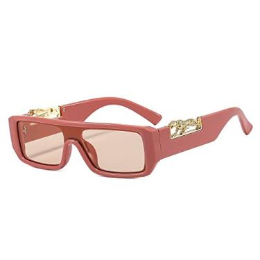 Imagem de Óculos de sol de leopardo retangular pequeno de uma peça para mulheres design de moda gradiente óculos de sol masculinos tons de hip hop óculos planos, champanhe rosa, tamanho único