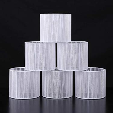 Imagem de Persiana de lâmpada Wellmet, persianas de lâmpada Chandelair de linho natural, encaixe para as luzes de vela E12, Drum-5.5x5.5x5 inches, White Gauze