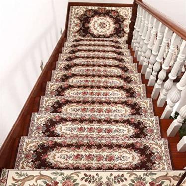 Imagem de Conjunto de 10 tapetes tapete antiderrapante para degraus de escada, com tapete de escada autoadesivo reutilizável, tapetes de piso de escada de estilo europeu interno para idosos crianças animais de estimação, marrom, 30 * 100 cm + 3 cm