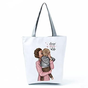 Imagem de Bolsas femininas afro douradas impressas bolsa de ombro moda bonita bolsa de compras ecológica portátil bolsa de praia de alta capacidade, Hl3019