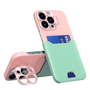 Imagem de Carteira com slot para cartão de luxo, capa de telefone para iPhone 14 Pro Max Plus 13 12 mini proteção de câmera, capa de suporte, verde rosa, para iPhone 14 ProMax