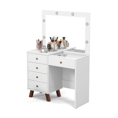 Imagem de Penteadeira Camarim Mel 5 Gavetas C/Led Espelho Patrimar Moveis