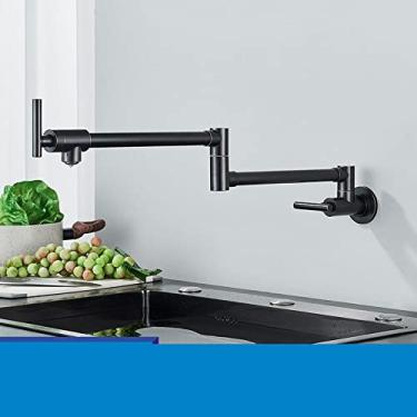 Imagem de Torneira de cozinha de latão ouro escovado Torneira fria única para pia Torneira de água de alça única Torneira misturadora com rotação de 360° montada na parede, preto bronzeado B