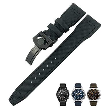 Imagem de DFAMIN 20mm 21mm 22mm pulseira de couro de fibra de nylon apto para IWC IW377729 IW389001 Big Pilot Watch verde azul preto pulseira de relógio (cor: preto 2, tamanho: 20mm)