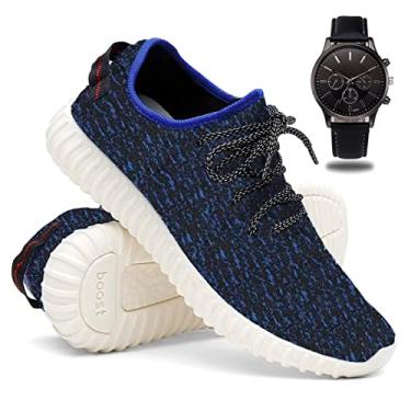 Imagem de Tênis Masculino de Corrida e Caminhada Leve e Macio + Relógio - Azul/37