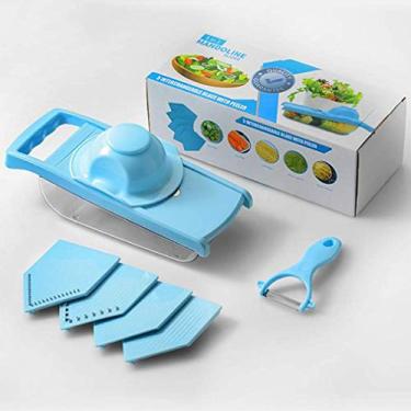 Imagem de fatiador de mandolina ajustável fatiador de vegetais, utensílio de salada de vegetais de mão v fatiador, perfeito para salada de abobrinha batata tomate cenoura cebola e todos os vegetais, azul