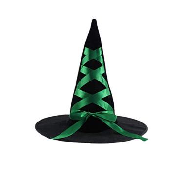 Imagem de Chapéu de bruxa infantil Bestgift chapéu de bruxo fantasia de Halloween chapéu de festa preto + verde