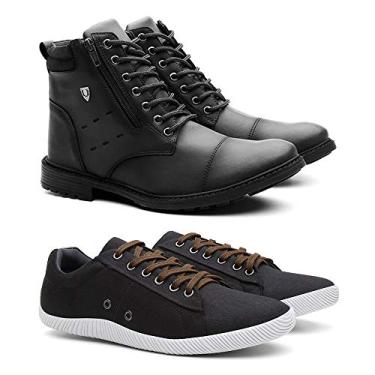 Imagem de Kit Coturno Masculino Urbano + Sapatenis Casual Tênis Masculino - Preto/Preto - 39